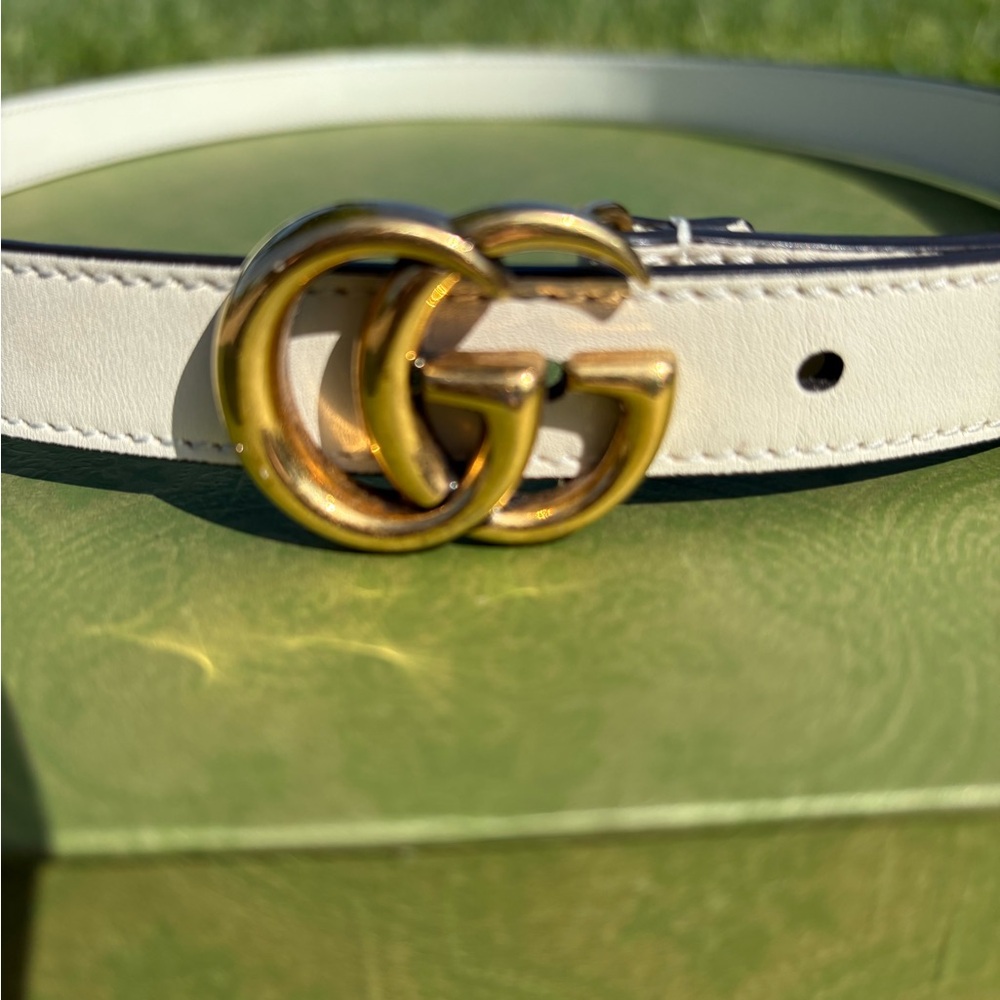 Gucci Women's Belt in White with Gold Buckle